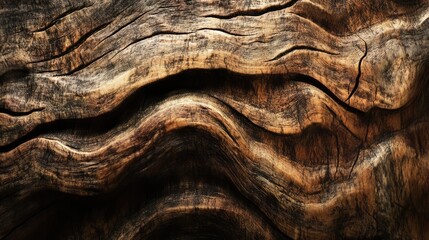Poster - Natural hardwood texture with intricate patterns showcasing rich brown hues and wavy lines ideal for backgrounds and design elements.
