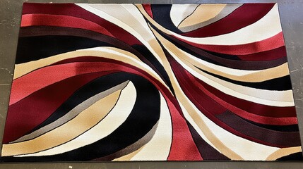 Aufkleber - Modern abstract hand woven wool area rug featuring vibrant swirls of red beige and black for contemporary interior decor