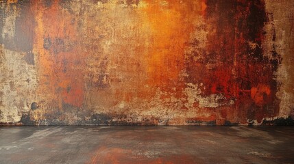 Aufkleber - Grunge textured rusty wall interior with warm orange and earthy tones suitable for digital art and creative projects