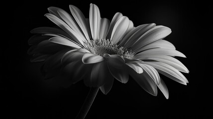 Aufkleber - Elegant monochrome Gerbera flower showcasing delicate petals and intricate details against a dark background for artistic and decorative use.