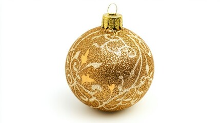 Poster - Elegant gold Christmas ball ornament on a white background perfect for holiday decorations and festive celebrations.