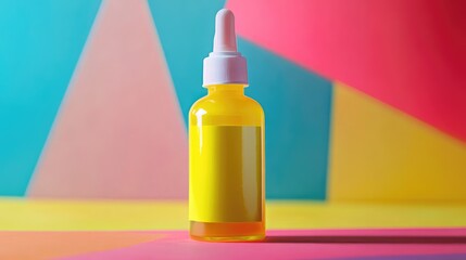 Aufkleber - Bright yellow glue bottle against a vibrant geometric color background showcasing creativity and artistic materials for crafts and DIY projects