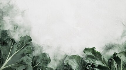 Aufkleber - Fresh green kale leaves arranged artistically on a clean white background showcasing vibrant color and texture for healthy living concepts.