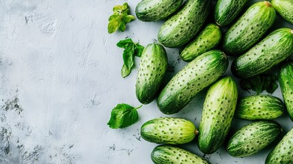 Aufkleber - Fresh cucumbers and mint leaves arranged on a textured surface showcasing their vibrant green color and natural sheen
