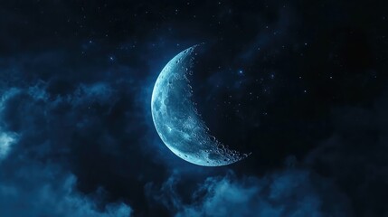Aufkleber - Half moon illuminated in a dark night sky creating ample copy space perfect for celestial themed designs and custom graphic elements