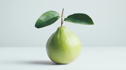 Aufkleber - Fresh green guava fruit with leaves on a white background showcasing its natural beauty for food photography and advertising purposes
