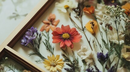 Aufkleber - Pressed and Dried Flowers in a Decorative Herbarium Frame Showcasing Natural Beauty and Artistry