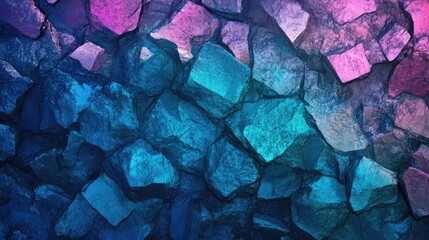 Poster - Holographic textured abstract background featuring vibrant blue pink and green colors with a rocky stone appearance