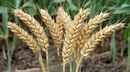 Poster - Golden wheat stalks ready for harvest in an agricultural field showcasing the beauty of nature's bounty and sustainable farming practices.