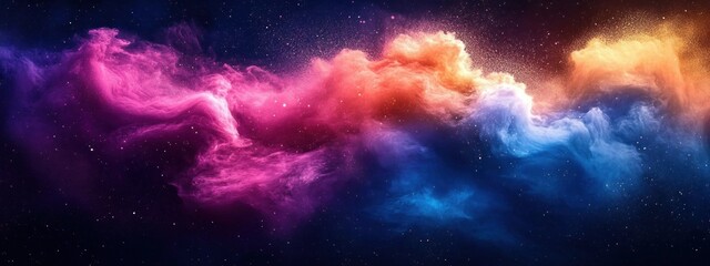 Poster - Vibrant Color Explosion Abstract Background Smoke Paint Ink Powder Splash Rainbow Deep Blue Rich Pink