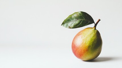 Aufkleber - Fresh guava fruit with green leaf positioned against a clean white background showcasing its natural texture and vibrant colors