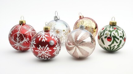 Poster - Colorful Christmas ornaments in various designs on a white background for festive holiday decorations and celebrations