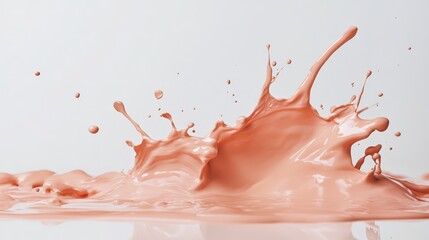 Poster - Splash of peach paint creating dynamic and artistic patterns on a clean white background capturing texture and fluidity in motion