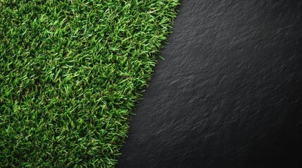 Aufkleber - Vibrant green grass contrasting with a dark background in a top view composition showcasing natural textures and colors.