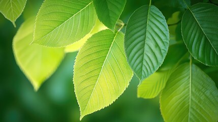 Poster - Lush green leaves of a tree showcasing vibrant shades in a tranquil garden setting emphasizing nature's beauty and serenity.