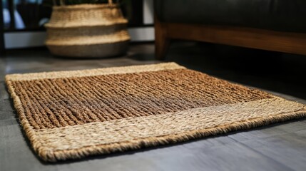 Poster - Jute Braided Doormat Rug with Natural Textures for Home Interior Decoration