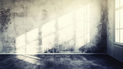 Aufkleber - Minimalistic black and white interior with natural light casting shadows on the textured wall creating a serene atmosphere in an empty space