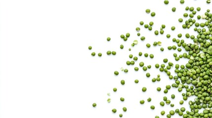 Aufkleber - Scattered green soybeans on a white background showcasing their natural color and texture viewed from a top-down perspective
