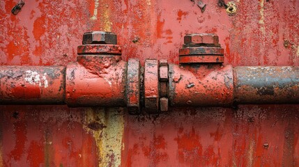 Aufkleber - Rusty red urban water pipe texture with grunge detail featuring bolts and corrosion on a weathered surface backdrop