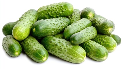 Aufkleber - Fresh cucumbers arranged in a pile showcasing their vibrant green color and textured skin on a clean white background