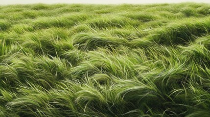 Poster - Lush green grass gently swaying in the breeze across a serene open field under a bright sky showcasing nature's tranquility and beauty