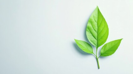 Aufkleber - Fresh green leaf on a soft white background symbolizing nature and tranquility for eco-friendly concepts and designs.