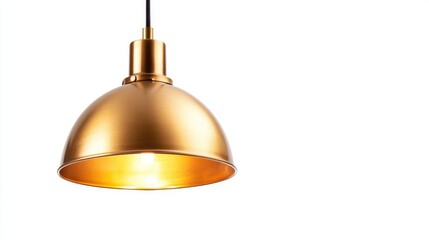Poster - Golden pendant lamp with warm light isolated on a white background showcasing its sleek design and modern aesthetic for interior decor.