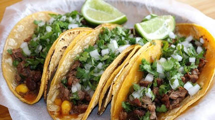 Poster - Fresh and Flavorful Mexican Tacos Loaded with Meat Vegetables and Fresh Cilantro Garnish