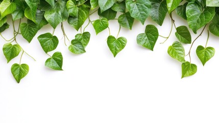 Aufkleber - Green foliage border with heart-shaped leaves on a clean white background for nature and decoration themes