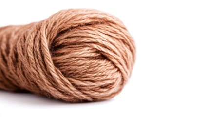 Poster - Brown wool skein neatly rolled on a clean white background showcasing texture and softness ideal for crafting and textile design projects.