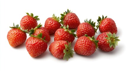 Aufkleber - Fresh ripe organic strawberries arranged on a clean white background showcasing their vibrant color and natural texture.