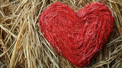 Poster - Heart shape crafted from red straw displayed against a textured background of dried hay showcasing creativity and romantic symbolism.
