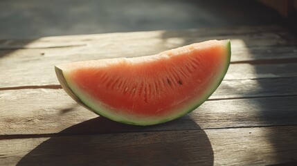 Aufkleber - Watermelon half and fresh slices displayed on rustic wooden table in natural light showcasing vibrant color and texture of the fruit