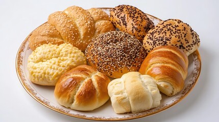 Aufkleber - Assorted Bread Varieties Displayed on a Decorative Plate from Overhead Perspective