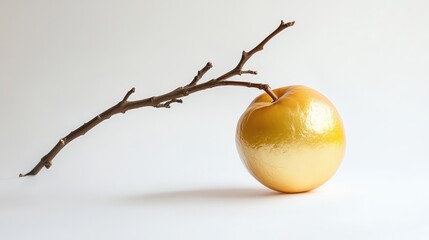 Aufkleber - Golden Peach with Branch on Minimalist White Background