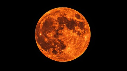 Aufkleber - Stunning close-up of an illuminated full moon against a dark sky showcasing intricate lunar surface details and orange hues.
