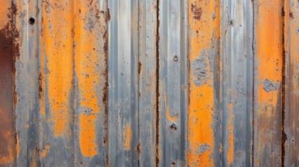 Aufkleber - Rusty corrugated metal texture with orange and blue tones for industrial design and abstract backgrounds