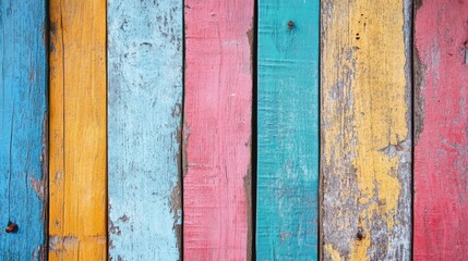 Poster - Colorful weathered wooden planks background with grunge texture suitable for various design projects and creative themes