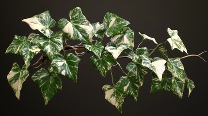 Poster - Variegated Hedera helix ivy leaves showcasing vibrant green and white patterns against a dark background