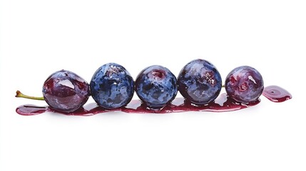Aufkleber - Fresh dark blue grapes arranged on a white background with juice droplets showcasing their vibrant color and texture for food photography.