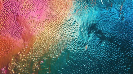 Poster - Abstract holographic texture featuring vibrant blue, pink, and green colors with a water droplet effect creating an eye-catching background.