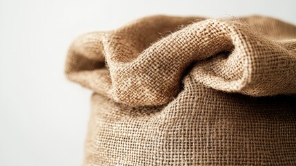 Poster - Jute linen sack showcasing natural texture displayed against a clean white background for minimalist design aesthetics