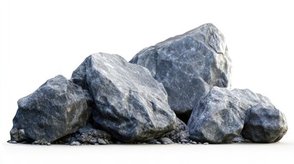 Poster - Abstract collection of large natural stones with textured surfaces isolated on a white background for graphic and design use.