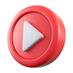 Wall Mural - red video play button 3d icon in cartoon plastic style minimal isolated on transparent white backgro