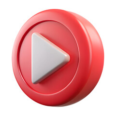 Wall Mural - red video play button 3d icon in cartoon plastic style minimal isolated on transparent white backgro