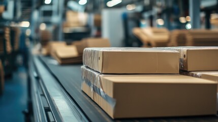 Poster - Packaged products ready for shipment in a modern printing house warehouse environment