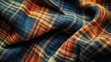 Poster - Colorful plaid fabric texture with rich hues and gentle folds, perfect for backgrounds and textile design projects.