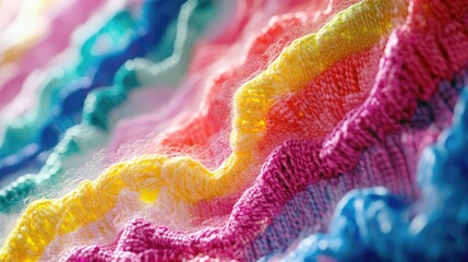 Poster - Raschel Knitting Techniques with Vibrant Colorful Textiles in a Close-up View