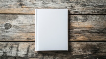 Poster - Blank book cover on a textured wooden background, featuring a clean aesthetic and natural tones, suitable for design, stationery, writing, and creativity concepts.