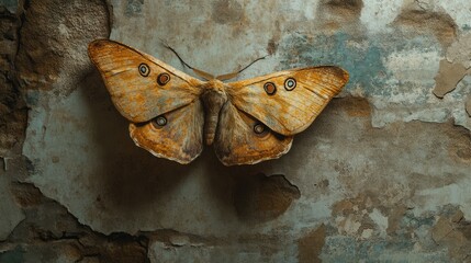 Poster - Moth perched on textured wall highlighting natural beauty and intricate patterns of wings in an aged environment